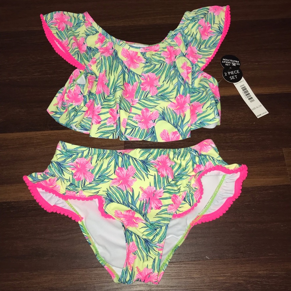 Nicole Miller Girls Swim 2 Piece Set 50+ Sun Protection NWT